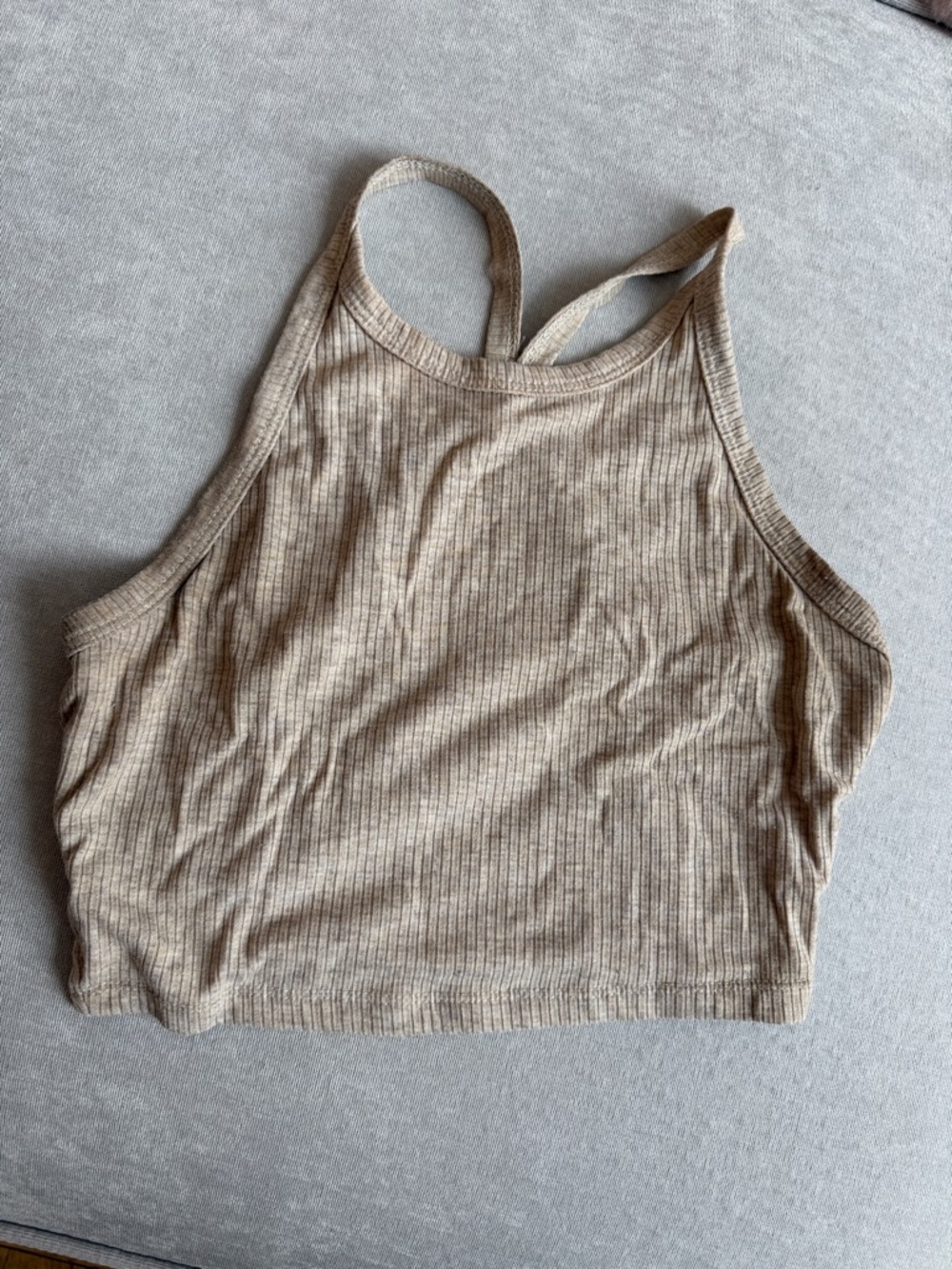 Ribbed Tank Crop Top - Beige